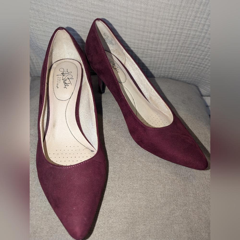 Life Stride Heels Burgundy Wine 10W Wide Width